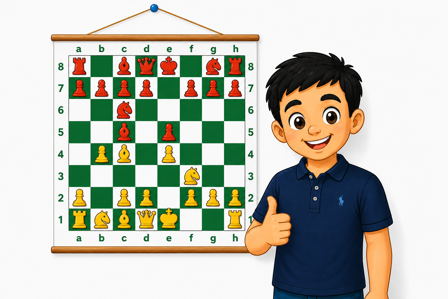 Benko Chess demonstration board and a young player - chess miniatures